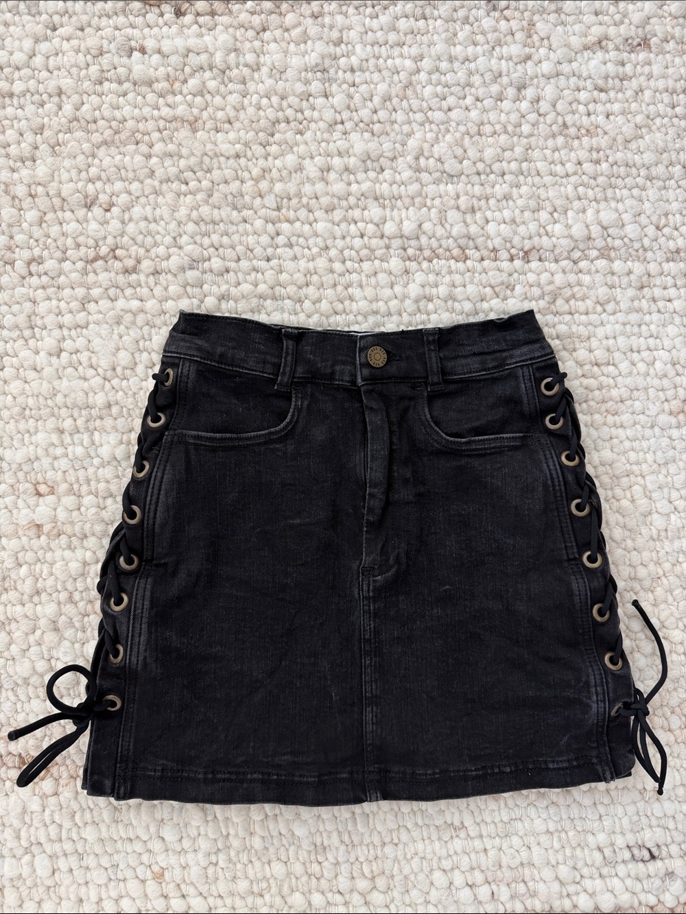 Urban Outfitters Black Lace-Up Denim Mini Skirt size S